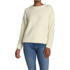 FRNCH Paris Fluffy Sweater Ivory Winter White Cropped Crew Soft S/M